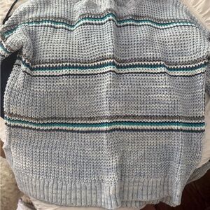 Victoria's Secret Gray and Blue Striped Crewneck Sweater